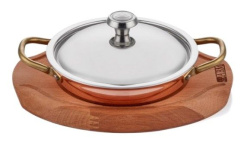 Сковорода для подачи Altin Basak Multi-Metal Copper на подставке с крышкой розово-золотая 0,43 л, D 140 мм, H 35 мм