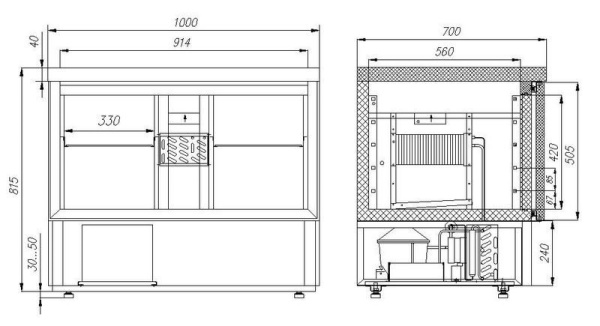 Стол холодильный Carboma T70 M2GN-2 без борта (9006-1 корпус серый 2 двери)