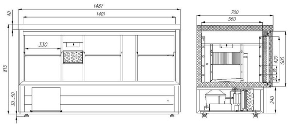 Стол холодильный Carboma T70 M3GN-2 с бортом (0430-2 корпус нерж 3 двери)