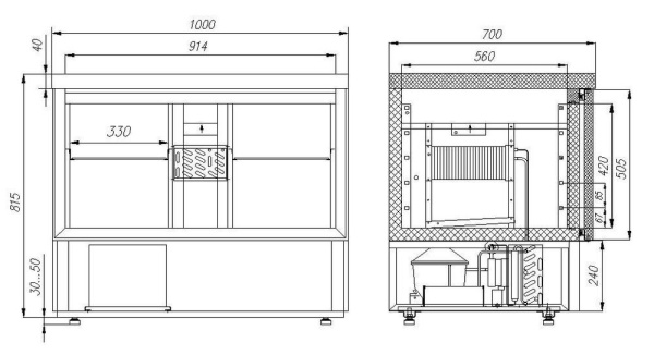 Стол холодильный Carboma T70 M2GN-2 без борта (9006-1 корпус серый 2 двери)