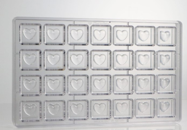 Форма для конфет Martellato Deep Heart L 275 мм, B 175 мм, H 26 мм (ячейка 27х27х16 мм)
