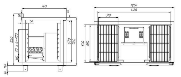 Стол холодильный Carboma T70 M2-1 (2GN/NT) с бортом (0430-2 корпус нерж 6 ящ)