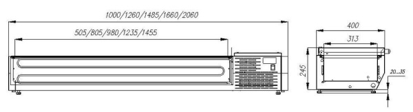 Холодильная витрина для ингредиентов Carboma IDO (A40) SM 1,6 0430 SM 1,6 с крышкой 0430 (Carboma VT3-G с крышкой)